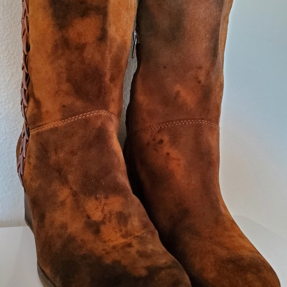 Leather suede wedge tall rodeo Western cowgirl Boot 10 1/2 11 brown black tan - Picture 3 of 13